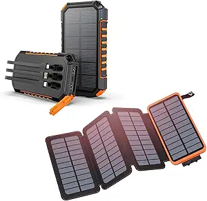 Solar-Charger-Power-Bank 49800mAh | 15W Fast Charging Portable Power Bank with 3 Ports (2 USB, 1 Type C) | Smart Protection IC Chip, Dual LED Flashlights, IP67 Waterproof, Drop-Proof