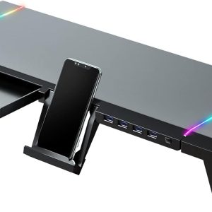 RGB Gaming Computer Monitor Stand Riser - 4 USB 3.0 Hub, 3 Length Adjustable Monitor Stand with Drawer,Storage and Phone Holder