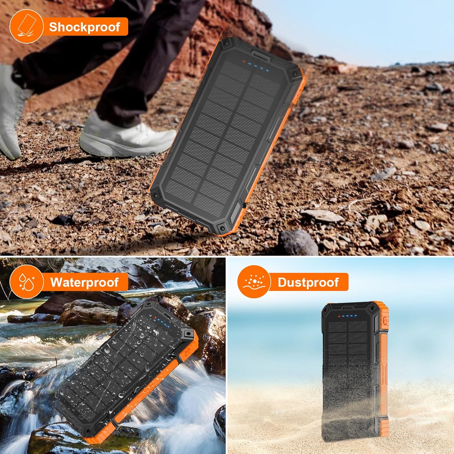 Solar Charger Power Bank 49800mAh Wireless Portable Phone Charger, π£πππ΄πͺ πππ.π Fast Charging Built in 4 Cables with USB C 6 Outputs & 2 Inputs for Cell Phone Orange - Image 6