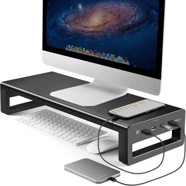 Vaydeer USB 3.0 Monitor Stand, Metal Monitor Riser with Hub, Support Transfer Data, Keyboard and Mouse Storage Desk Organizer for Laptop,Computer,Notebook,MacBook(Monitor Size Up to 27 inches)